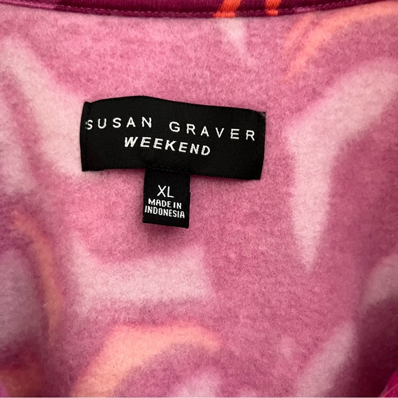 Susan Graver Weekend NWOT Mauve Deep Magenta & Orange Floral brushed Fleece Top - Picture 3 of 4